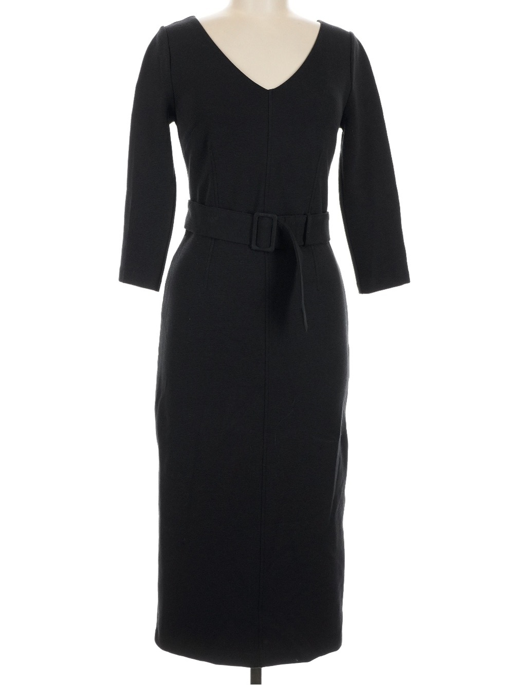 Boden Black V-Neck Belted Midi Dress